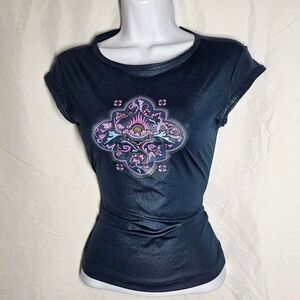 Blue reflective mandala y2k 2000s vintage baby tee